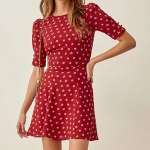 Reformation The Bard Dress Red and White Floral Patterned Dress Size 4